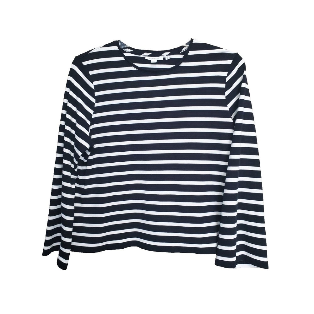 Chico's 100% Cotton Black Striped Long Sleeve Crew Neck T-Shirt Size 3 (XL)
